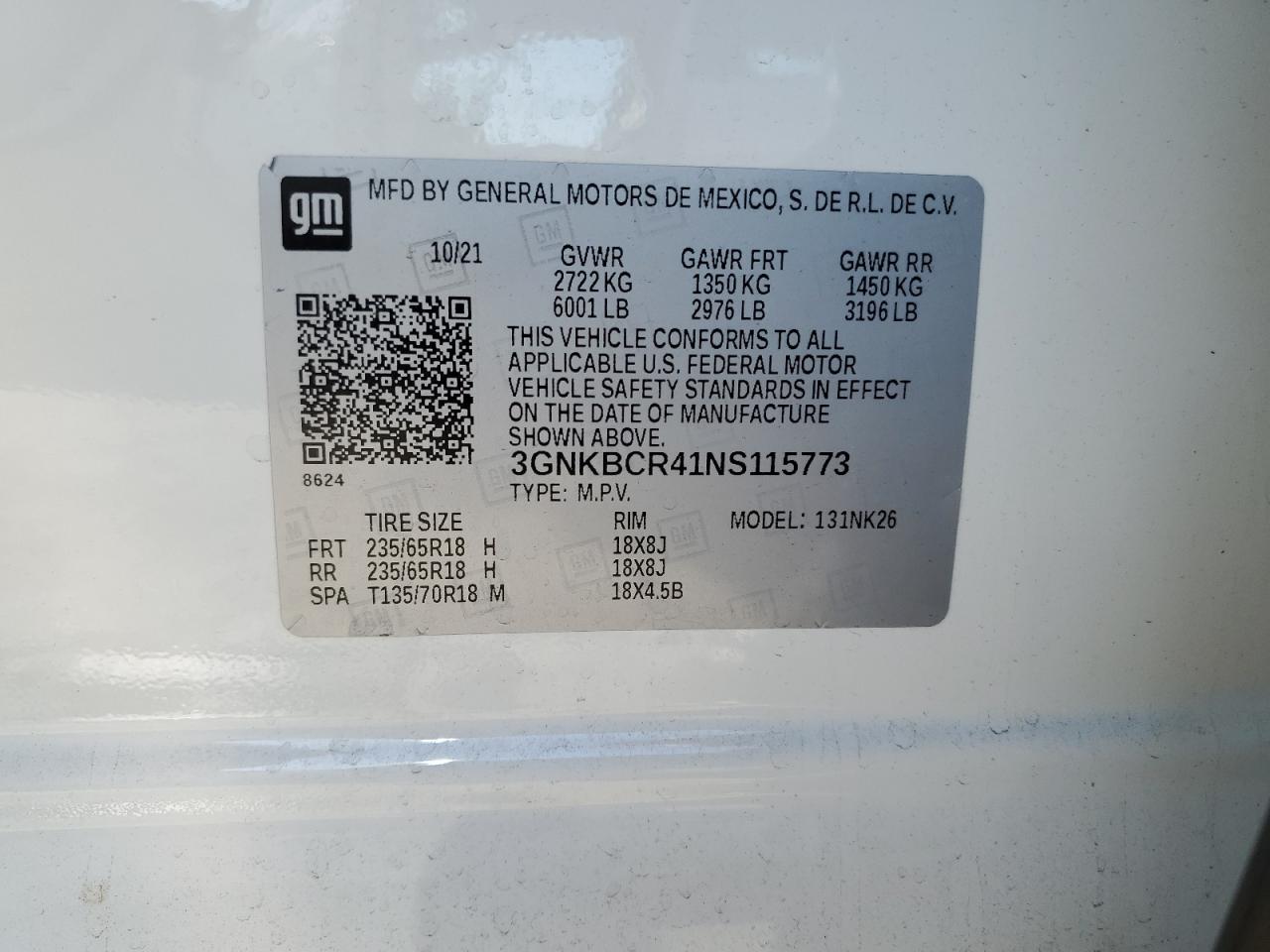 2022 Chevrolet Blazer 2Lt VIN: 3GNKBCR41NS115773 Lot: 70195885