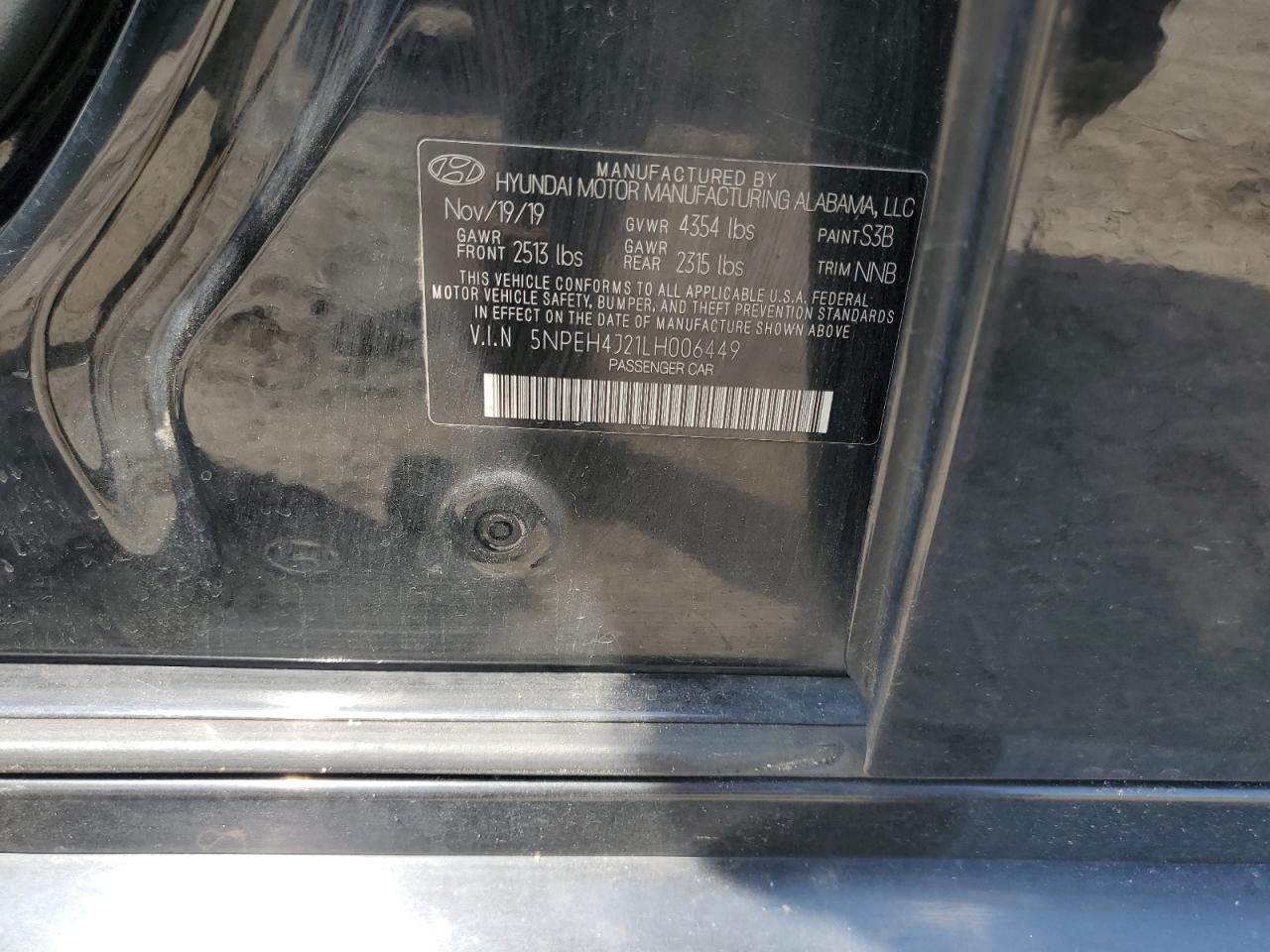 2020 Hyundai Sonata Limited VIN: 5NPEH4J21LH006449 Lot: 66923855