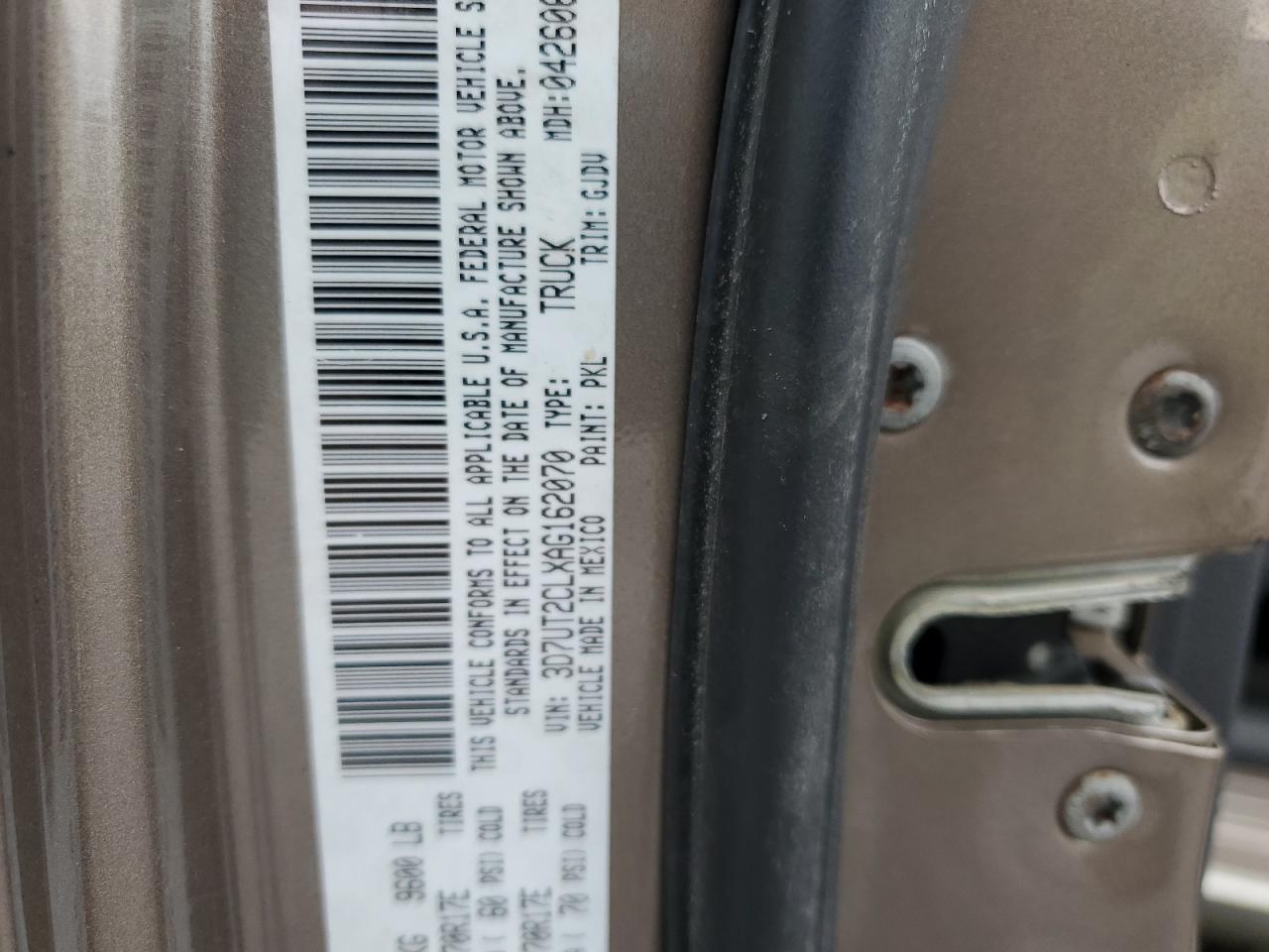 2010 Dodge Ram 2500 VIN: 3D7UT2CLXAG162070 Lot: 67054315