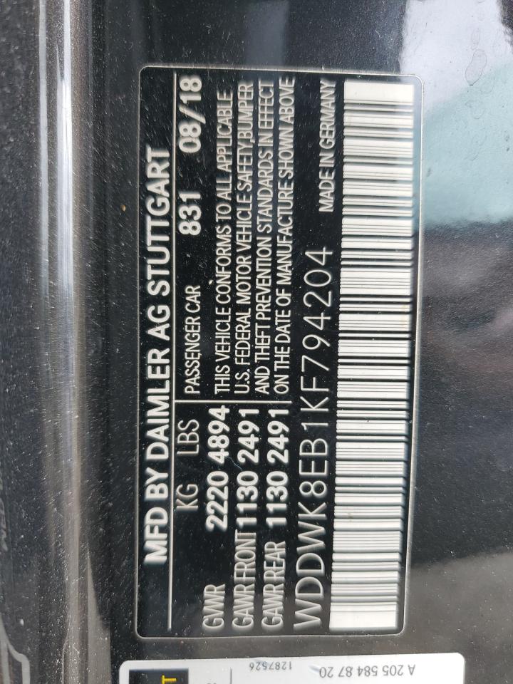 2019 Mercedes-Benz C 300 4Matic VIN: WDDWK8EB1KF794204 Lot: 68852445