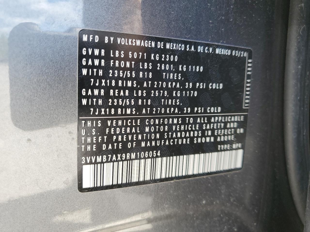 2024 Volkswagen Tiguan Se VIN: 3VVMB7AX9RM106054 Lot: 70279815