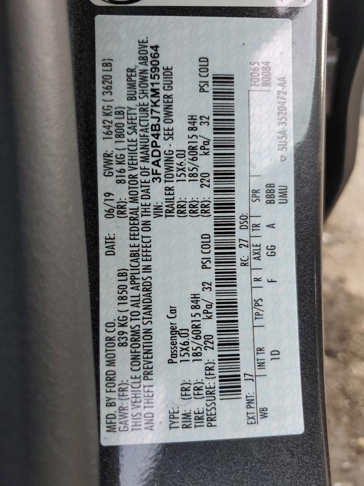 2019 Ford Fiesta Se VIN: 3FADP4BJ7KM159064 Lot: 67164905