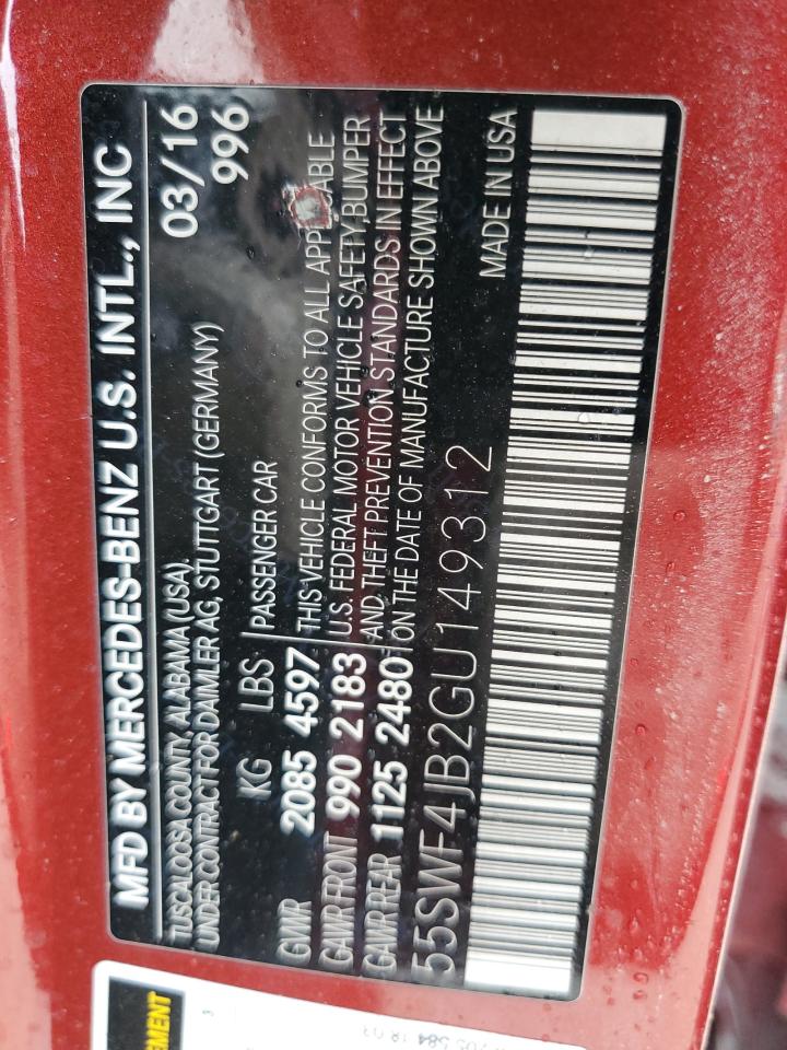 2016 Mercedes-Benz C 300 VIN: 55SWF4JB2GU149312 Lot: 69902935