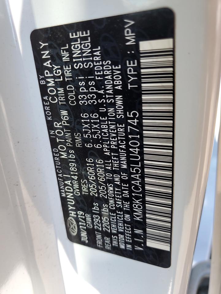 2020 Hyundai Kona Se VIN: KM8K1CAA5LU401745 Lot: 68673895