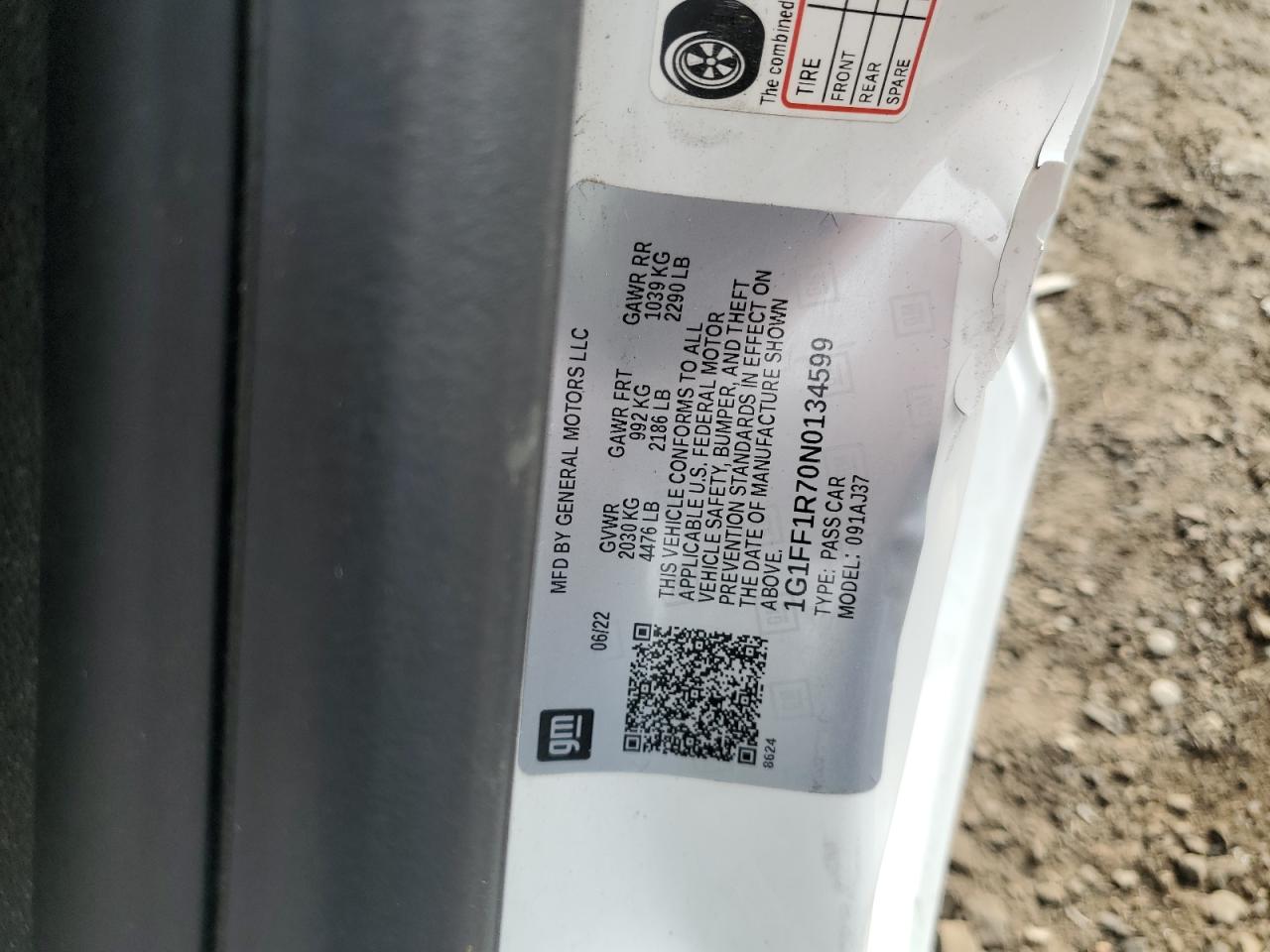 2022 Chevrolet Camaro Lt1 VIN: 1G1FF1R70N0134599 Lot: 67785715