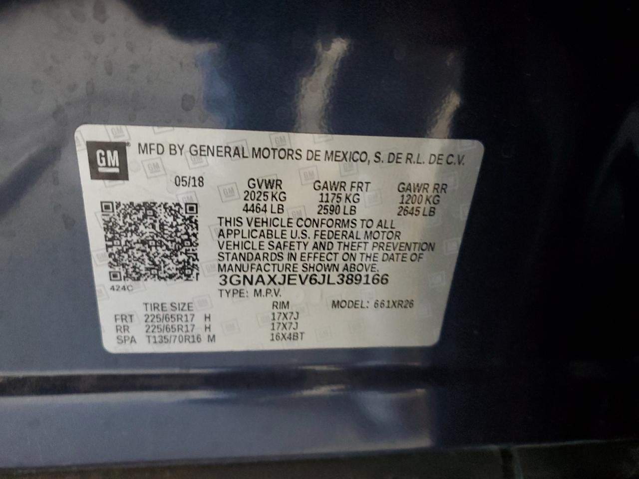 2018 Chevrolet Equinox Lt VIN: 3GNAXJEV6JL389166 Lot: 70571745