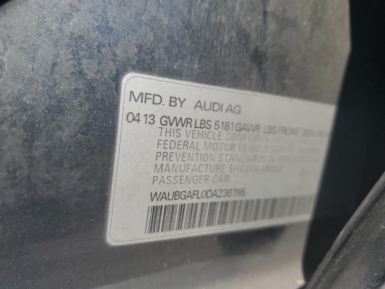 2013 Audi S4 Premium Plus VIN: WAUBGAFL0DA236785 Lot: 67318515