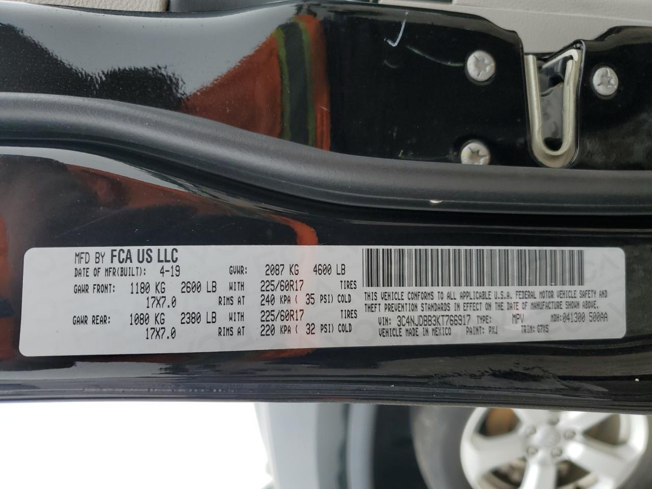 2019 Jeep Compass Latitude VIN: 3C4NJDBB3KT766917 Lot: 67564345