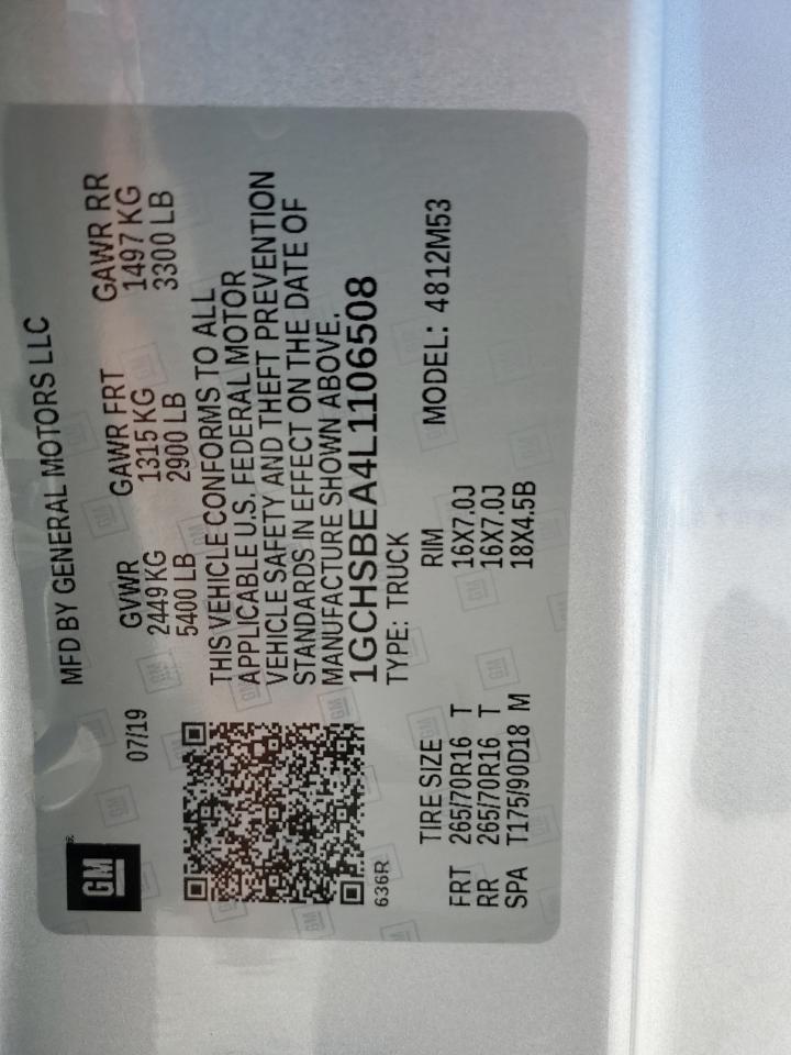 2020 Chevrolet Colorado VIN: 1GCHSBEA4L1106508 Lot: 68832075