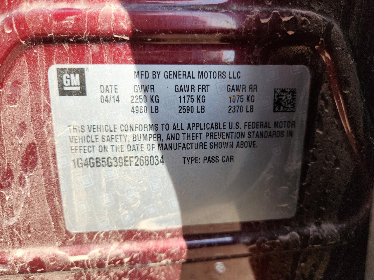 2014 Buick Lacrosse VIN: 1G4GB5G39EF268034 Lot: 67464175