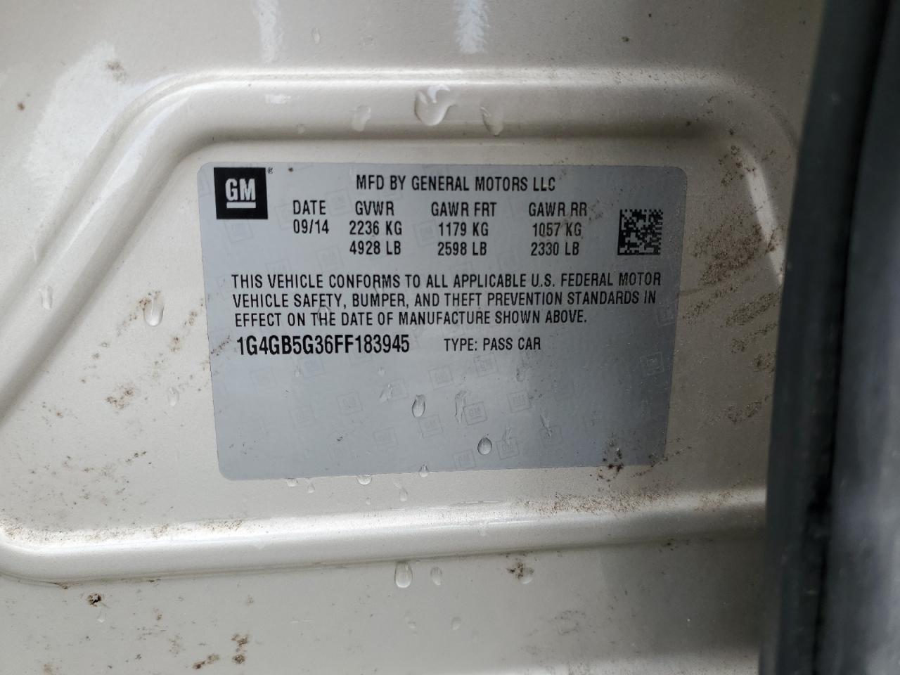 2015 Buick Lacrosse VIN: 1G4GB5G36FF183945 Lot: 90049315