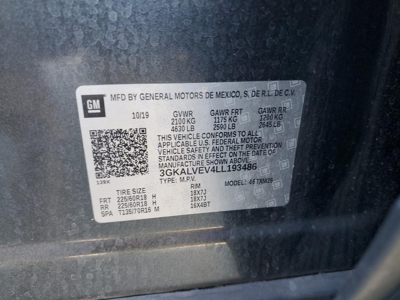 2020 GMC Terrain Slt VIN: 3GKALVEV4LL193486 Lot: 68918565