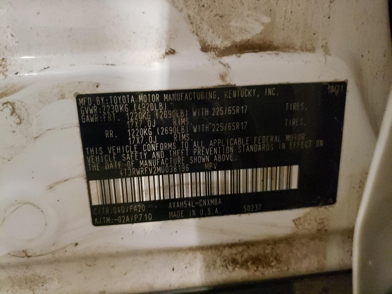 2021 Toyota Rav4 Xle VIN: 4T3RWRFV2MU038196 Lot: 69472415