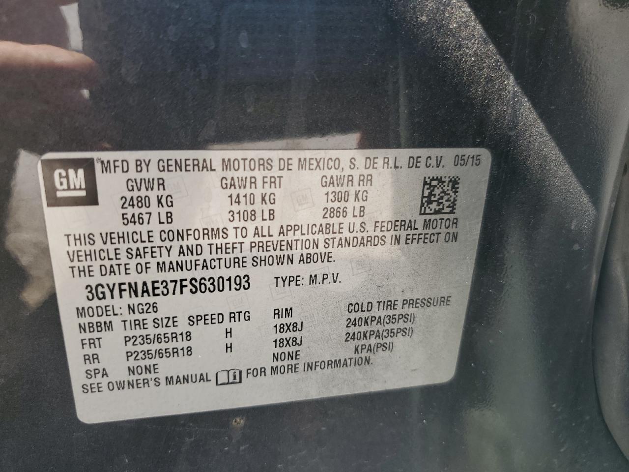 2015 Cadillac Srx VIN: 3GYFNFEY2AS533484 Lot: 70479255