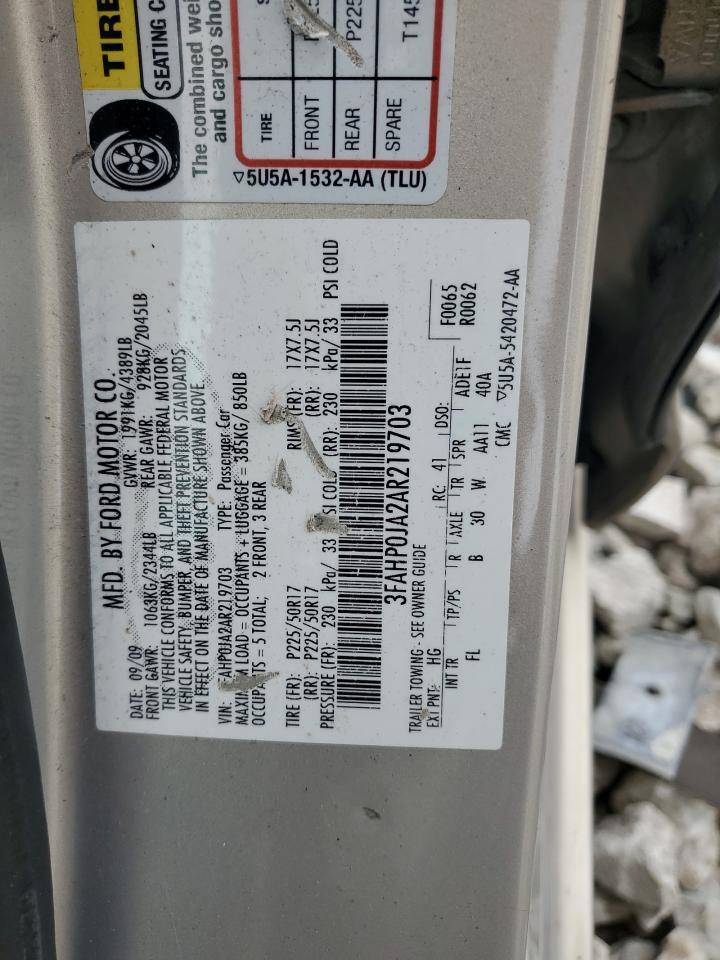 2010 Ford Fusion Sel VIN: 3FAHP0JA2AR219703 Lot: 70448545