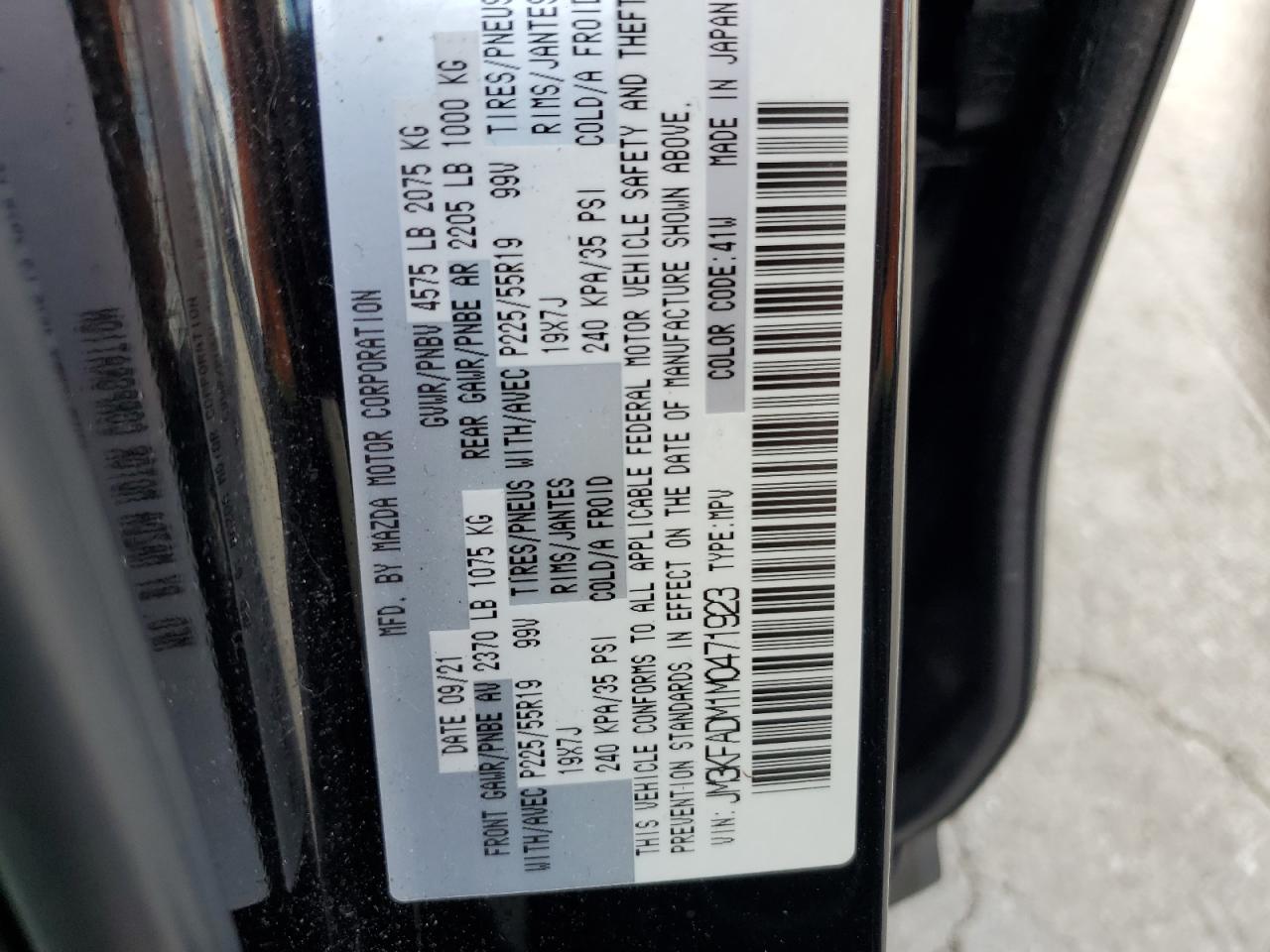 2021 Mazda Cx-5 Grand Touring VIN: JM3KFADM1M0471923 Lot: 68517355