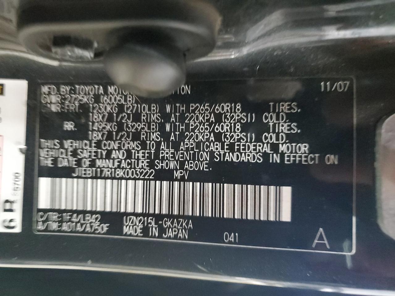 2008 Toyota 4Runner Limited VIN: JTEBT17R18K003222 Lot: 69913075