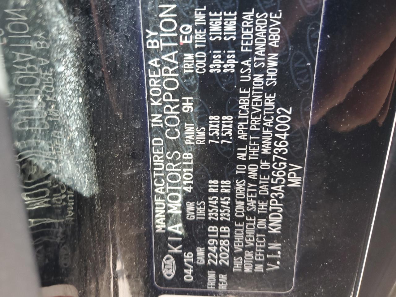 2016 Kia Soul + VIN: KNDJP3A56G7364002 Lot: 71134615