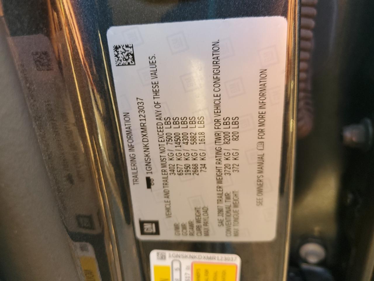 2021 Chevrolet Tahoe K1500 Lt VIN: 1GNSKNKDXMR123037 Lot: 70118795