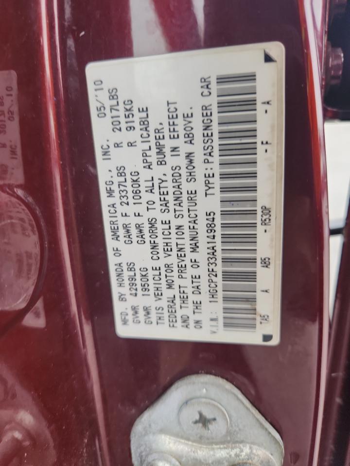 2010 Honda Accord Lx VIN: 1HGCP2F33AA149845 Lot: 70772635