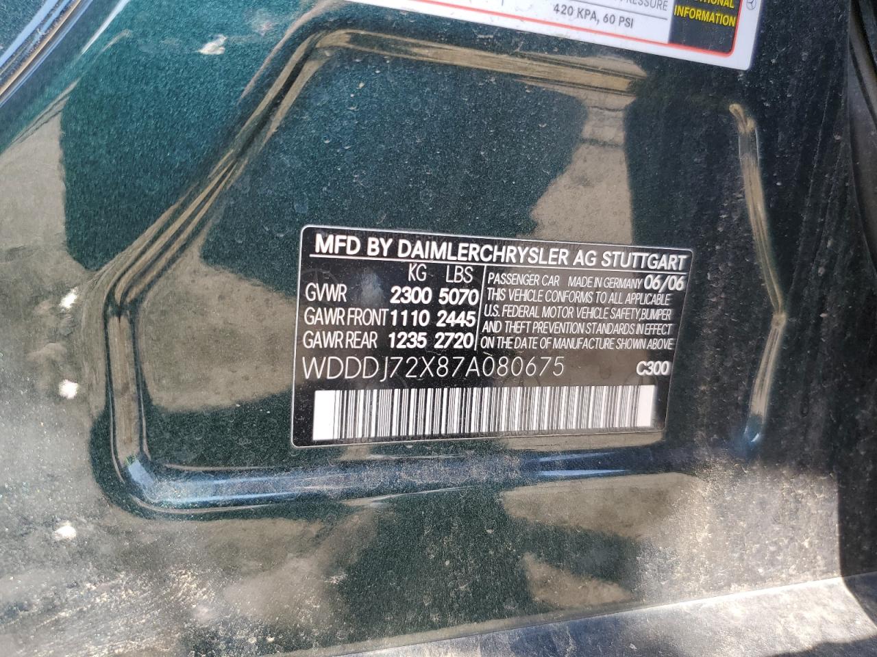 2007 Mercedes-Benz Cls 550 VIN: WDDDJ72X87A080675 Lot: 67467825