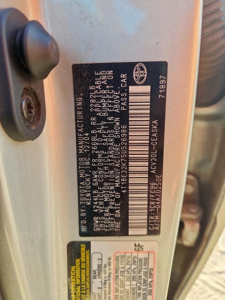 2005 Toyota Camry Le VIN: 4T1BE32K75U526986 Lot: 69859045
