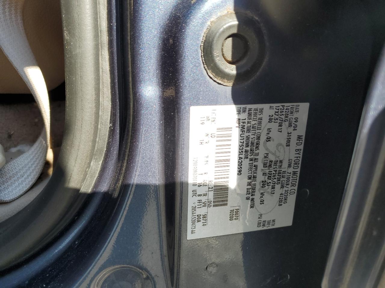 2005 Ford Expedition Eddie Bauer VIN: 1FMFU17535LA20590 Lot: 69190425