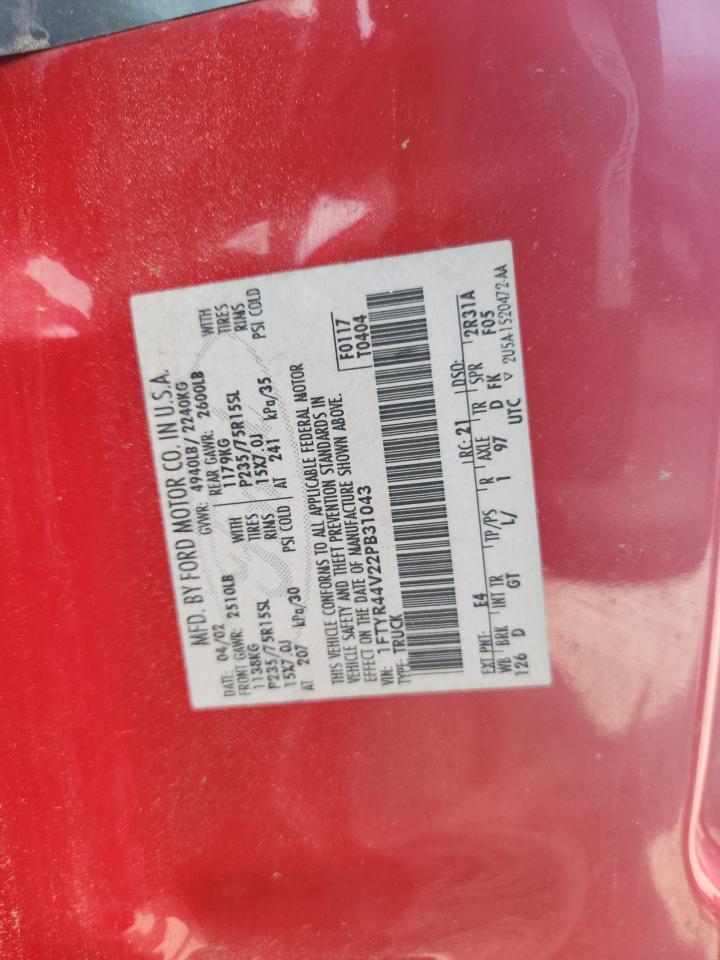 2002 Ford Ranger Super Cab VIN: 1FTYR44V22PB31043 Lot: 69373795