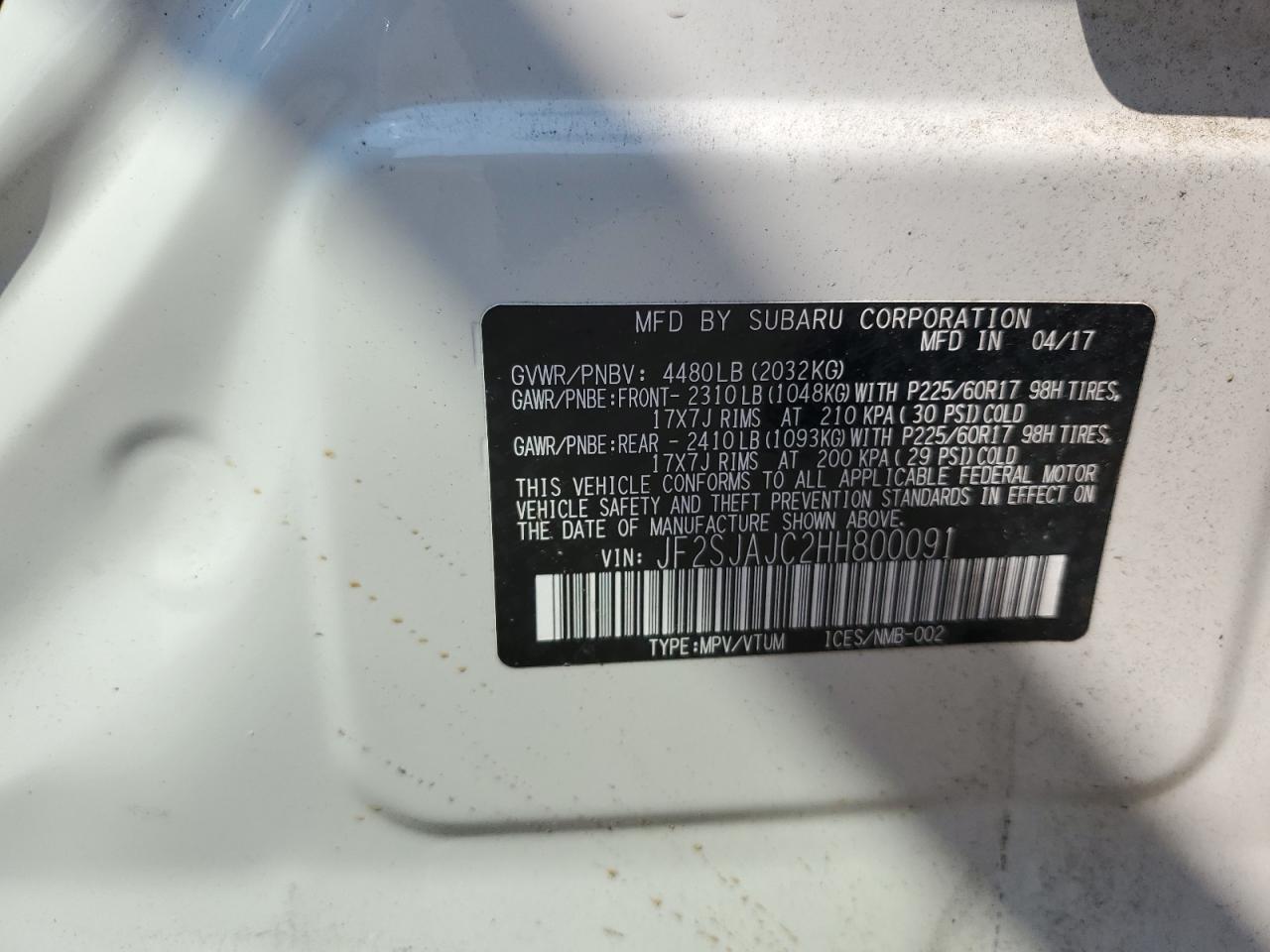 2017 Subaru Forester 2.5I Limited VIN: JF2SJAJC2HH800091 Lot: 69247415