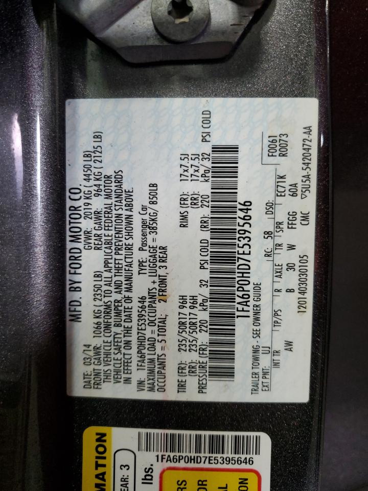 2014 Ford Fusion Se VIN: 1FA6P0HD7E5395646 Lot: 70370265