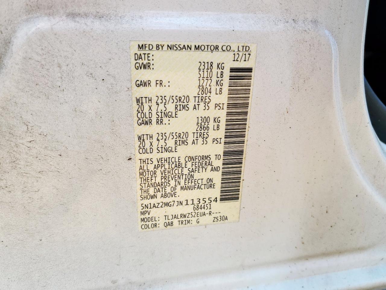 2018 Nissan Murano S VIN: 5N1AZ2MG7JN113554 Lot: 70699915