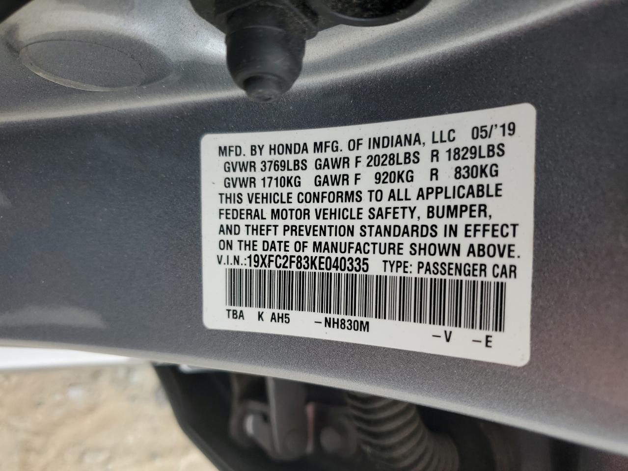 2019 Honda Civic Sport VIN: 19XFC2F83KE040335 Lot: 69406335