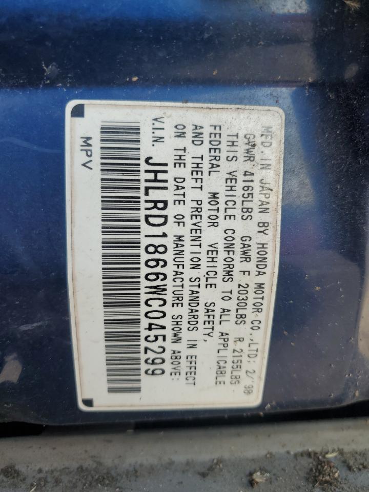 1998 Honda Cr-V Ex VIN: JHLRD1866WC045299 Lot: 67552685