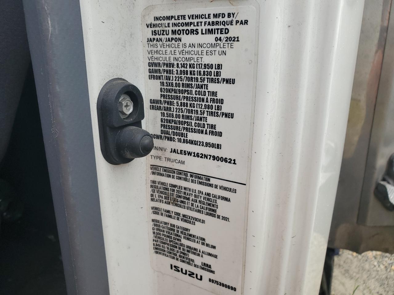 2022 Isuzu Nqr VIN: JALE5W162N7900621 Lot: 68205665