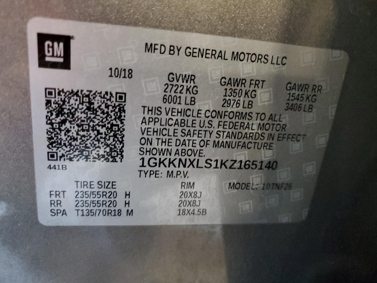 2019 GMC Acadia Denali VIN: 1GKKNXLS1KZ165140 Lot: 68721835