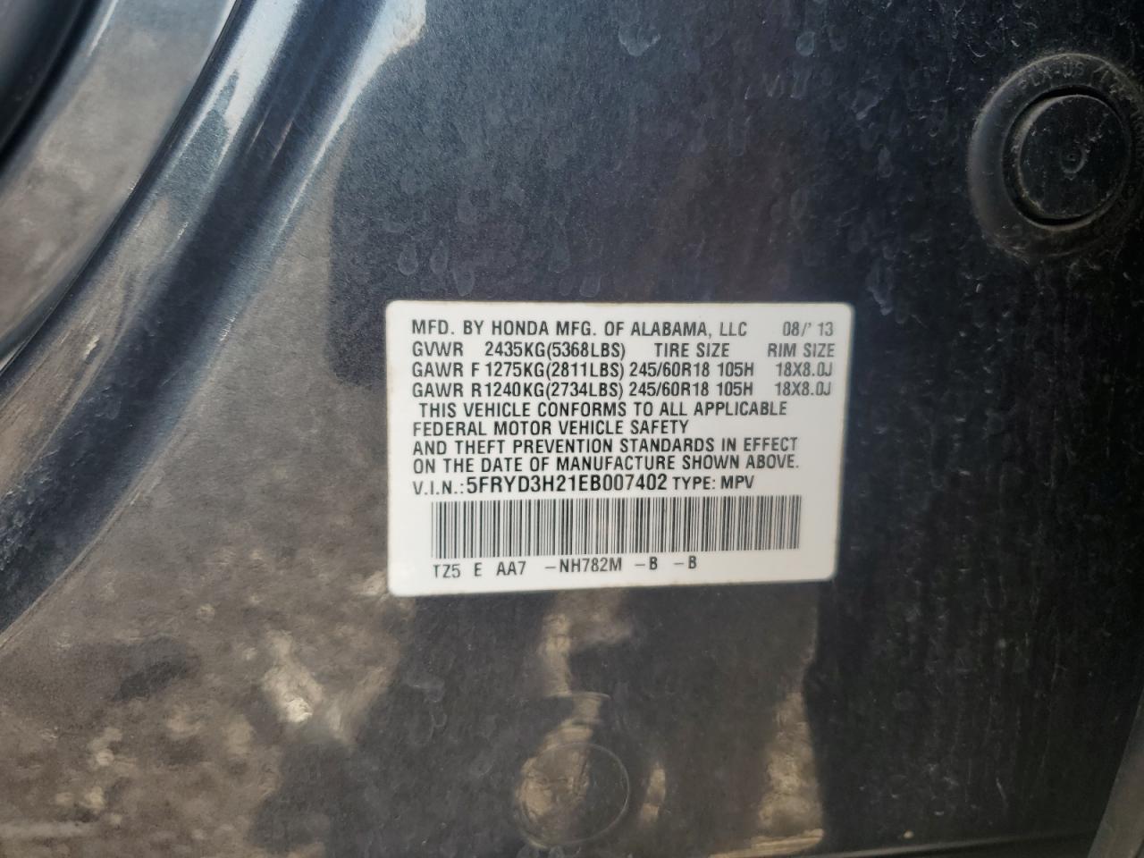 2014 Acura Mdx VIN: 5FRYD3H21EB007402 Lot: 68946855