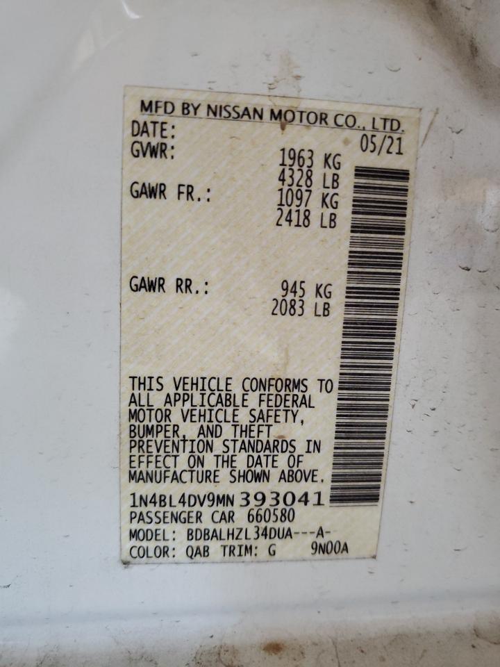 2021 Nissan Altima Sv VIN: 1N4BL4DV9MN393041 Lot: 71043095