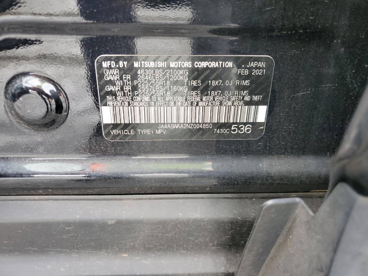 2022 Mitsubishi Eclipse Cross Se VIN: JA4ASWAA2NZ004850 Lot: 67451345