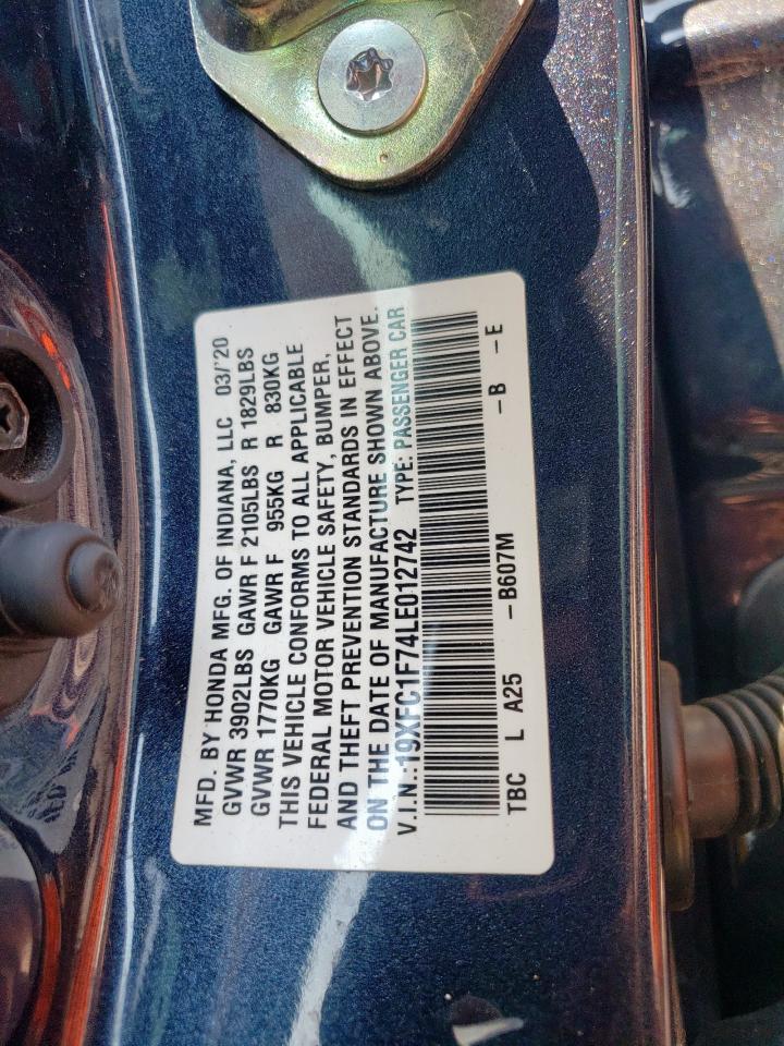 2020 Honda Civic Exl VIN: 19XFC1F74LE012742 Lot: 69678215
