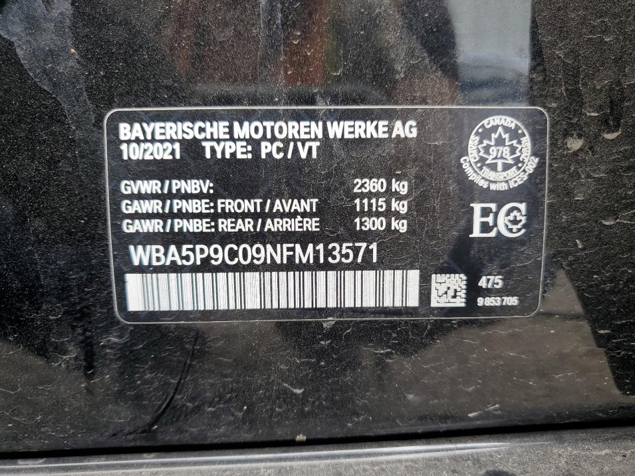 2022 BMW 330Xe VIN: WBA5P9C09NFM13571 Lot: 69635585