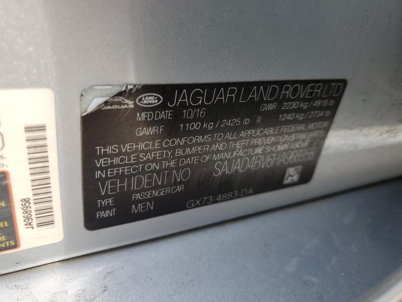 2017 Jaguar Xe Premium VIN: SAJAD4BV6HA968958 Lot: 68308625