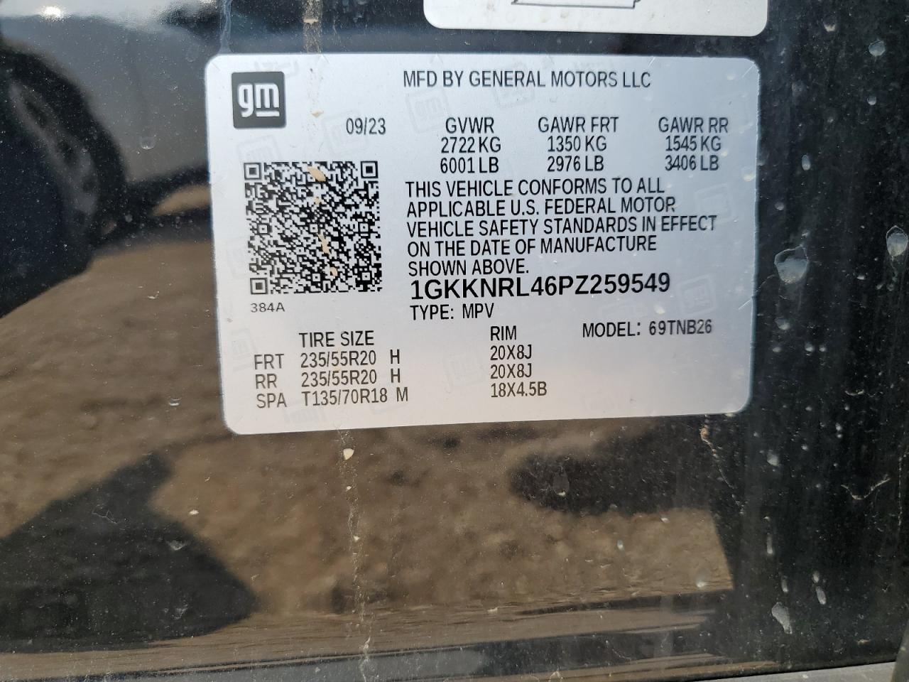 2023 GMC Acadia Sle VIN: 1GKKNRL46PZ259549 Lot: 68723235