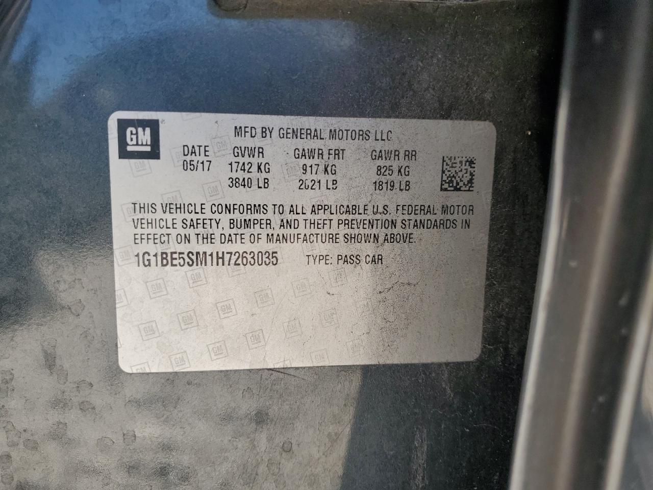 2017 Chevrolet Cruze Lt VIN: 1G1BE5SM1H7263035 Lot: 68943705