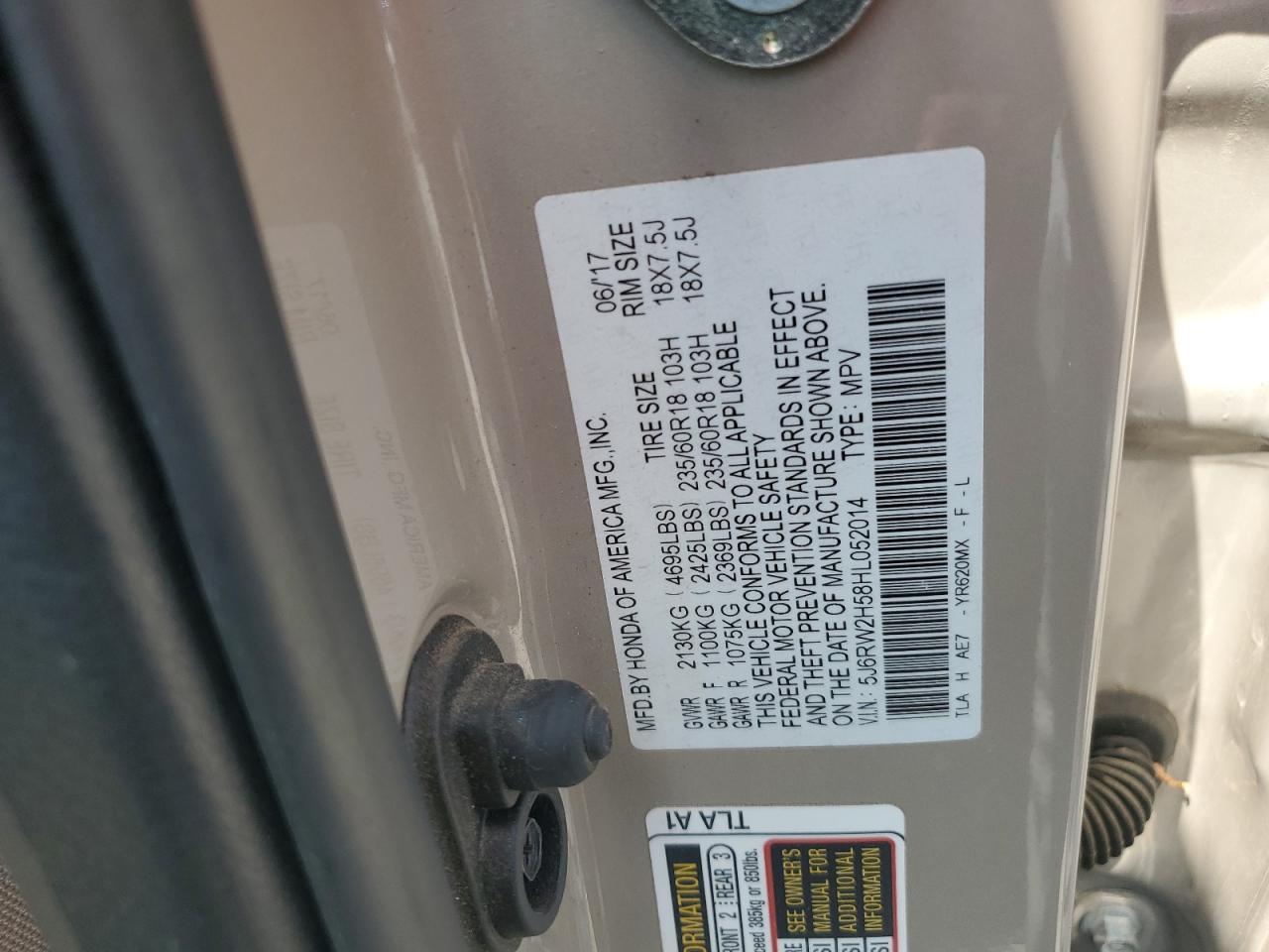 5J6RW2H58HL052014 2017 Honda Cr-V Ex