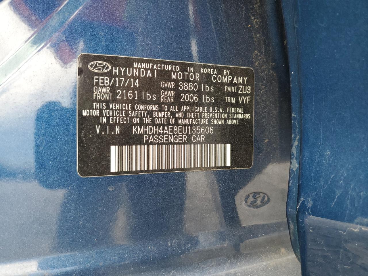 2014 Hyundai Elantra Se VIN: KMHDH4AE8EU135606 Lot: 68381725