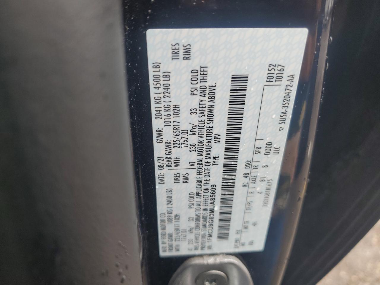 2021 Ford Escape Se VIN: 1FMCU9G60MUA85609 Lot: 69175415