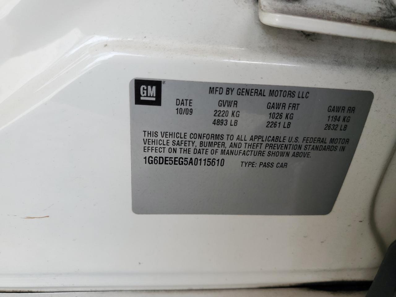 2010 Cadillac Cts Luxury Collection VIN: 1G6DE5EG5A0115610 Lot: 70749585