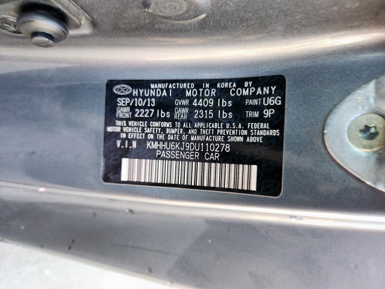 2013 Hyundai Genesis Coupe 3.8L VIN: KMHHU6KJ9DU110278 Lot: 70146925