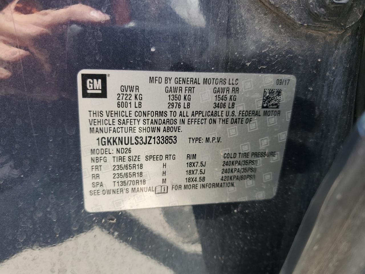 2018 GMC Acadia Slt-1 VIN: 1GKKNULS3JZ133853 Lot: 69650255