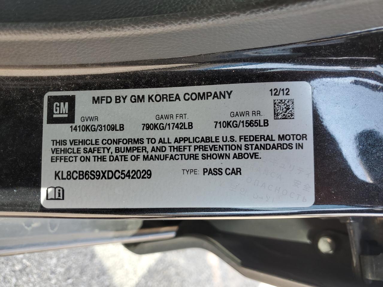 2013 Chevrolet Spark Ls VIN: KL8CB6S9XDC542029 Lot: 68883705